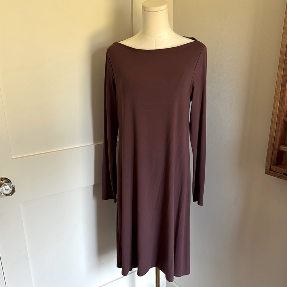 Eileen Fisher Maroon Boat Neck Long Sleeve Dress